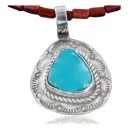 Handmade Navajo .925 Sterling Silver Natural Turquoise Native American Necklace & Pendant 370962219419