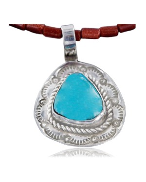 Handmade Certified Authentic Navajo .925 Sterling Silver Natural Turquoise Native American Necklace & Pendant 370962219419