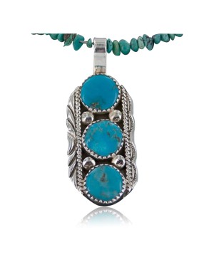 Handmade Certified Authentic Navajo .925 Sterling Silver Natural Turquoise Native American Necklace & Pendant 390683552067