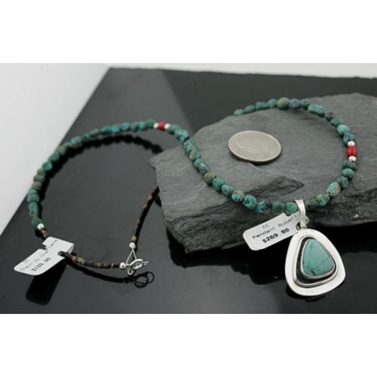 Handmade Certified Authentic Navajo .925 Sterling Silver Natural Turquoise Native American Necklace & Pendant 390706194200