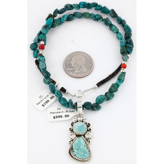 Handmade Certified Authentic Navajo .925 Sterling Silver Natural Turquoise Native American Necklace & Pendant 390800560362