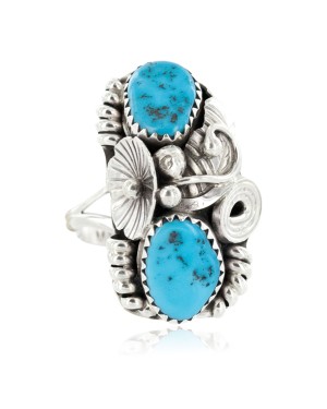 Handmade Certified Authentic Navajo .925 Sterling Silver Natural Turquoise Native American Ring Size 7 26208-3