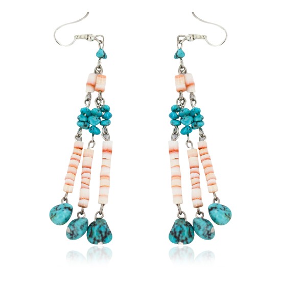 Handmade Certified Authentic Navajo .925 Sterling Silver Natural Turquoise Spiny Oyster Native American Dangle Earrings 18201 Handmade Certified Authentic Navajo .925 Sterling Silver Natural Turquoise Spiny Oyster Native American Dangle Earrings 18201