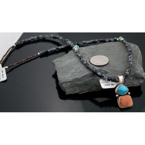 Handmade Certified Authentic Navajo .925 Sterling Silver Natural Turquoise Spiny Oyster Native American Necklace 390592060532