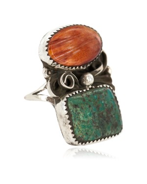 Handmade Certified Authentic Navajo .925 Sterling Silver Natural Turquoise Spiny Oyster Native American Ring 18298