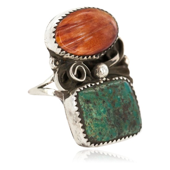 Handmade Certified Authentic Navajo .925 Sterling Silver Natural Turquoise Spiny Oyster Native American Ring 18298