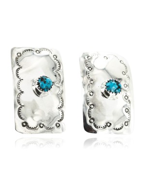 Handmade Certified Authentic Navajo .925 Sterling Silver Natural Turquoise Stud Native American Earrings 17139-1