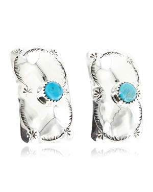 Handmade Certified Authentic Navajo .925 Sterling Silver Natural Turquoise Stud Native American Earrings 17139-2
