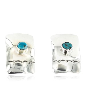 Handmade Certified Authentic Navajo .925 Sterling Silver Natural Turquoise Stud Native American Earrings 17139-3