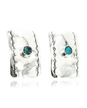 Handmade Certified Authentic Navajo .925 Sterling Silver Natural Turquoise Stud Native American Earrings 17139-4