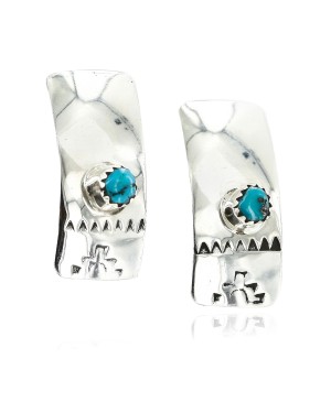 Handmade Certified Authentic Navajo .925 Sterling Silver Natural Turquoise Stud Native American Earrings 18093