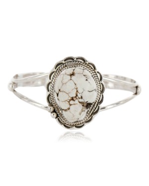 Handmade Certified Authentic Navajo .925 Sterling Silver Natural White Buffalo Native American Bracelet 12656-00