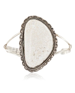 Handmade Certified Authentic Navajo .925 Sterling Silver Natural White Buffalo Native American Bracelet 12661