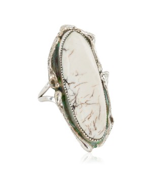 Handmade Certified Authentic Navajo .925 Sterling Silver Natural White Buffalo Native American Ring  17023-3