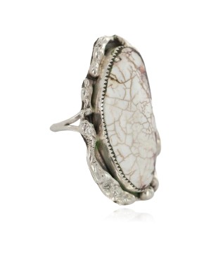 Handmade Certified Authentic Navajo Silver White Buffalo Native American Ring 18241