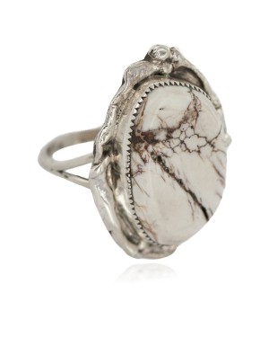 Handmade Certified Authentic Navajo Silver White Buffalo Native American Ring 18242