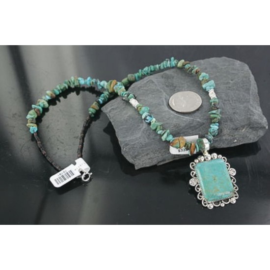 Handmade Certified Authentic Navajo .925 Sterling Silver NaturalONE Mountain Turquoise Native American Necklace 370911843682
