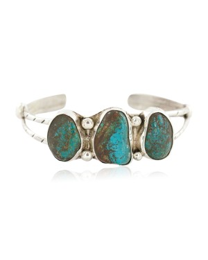 Handmade Certified Authentic Navajo .925 Sterling Silver Nuggets Natural Turquoise Native American Bracelet 1302