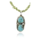 Handmade Navajo .925 Sterling Silver Peridot and Turquoise Necklace with Pendant