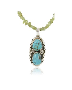 Handmade Certified Authentic Navajo .925 Sterling Silver Peridot and Turquoise Native American Necklace & Pendant 390795467394