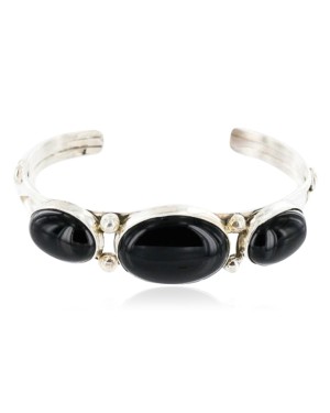 HANDMADE Certified Authentic Navajo .925 Sterling Silver Pure BLACK ONYX Braclete Native American Bracelet 371105153797