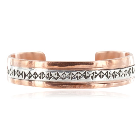 Handmade Certified Authentic Navajo .925 Sterling Silver Pure Copper Native American Bracelet 12902-1