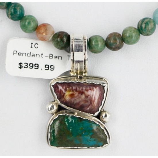 HANDMADE Certified Authentic Navajo .925 Sterling Silver PURPLE Spiny and Turquoise Native American Necklace 371102813002
