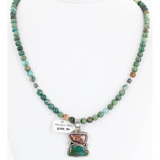 HANDMADE Certified Authentic Navajo .925 Sterling Silver PURPLE Spiny and Turquoise Native American Necklace 371102813002