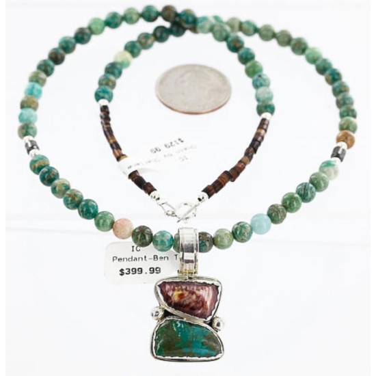 HANDMADE Certified Authentic Navajo .925 Sterling Silver PURPLE Spiny and Turquoise Native American Necklace 371102813002