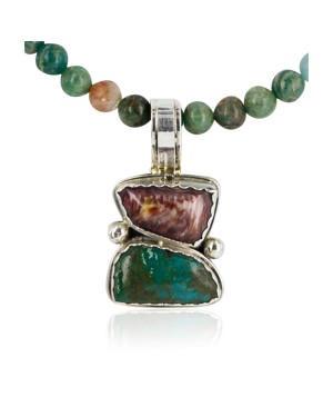 HANDMADE Certified Authentic Navajo .925 Sterling Silver PURPLE Spiny and Turquoise Native American Necklace 371102813002