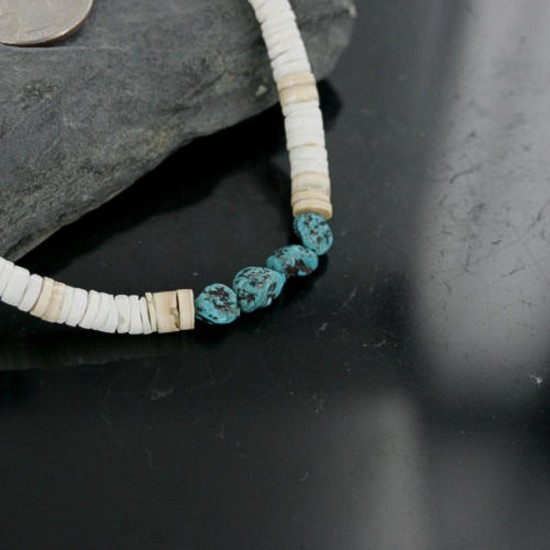 Handmade Certified Authentic Navajo .925 Sterling Silver Spiny Oyster and Turquoise Graduated Heishi Native American Necklace 370915582741