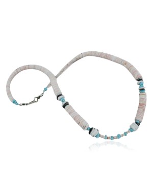 Handmade Certified Authentic Navajo .925 Sterling Silver Spiny Oyster and Turquoise Graduated Heishi Native American Necklace 370916953876