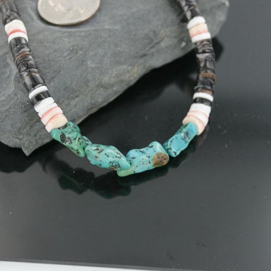 Handmade Certified Authentic Navajo .925 Sterling Silver Spiny Oyster and Turquoise Graduated Heishi Native American Necklace 370922209464