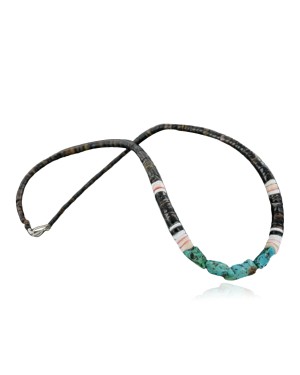 Handmade Certified Authentic Navajo .925 Sterling Silver Spiny Oyster and Turquoise Graduated Heishi Native American Necklace 370922209464