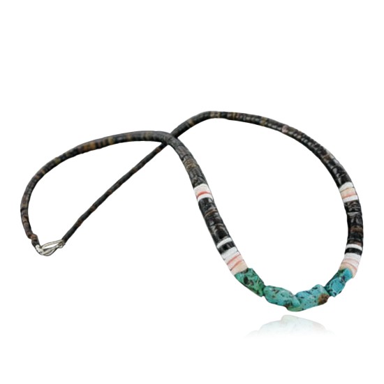 Handmade Certified Authentic Navajo .925 Sterling Silver Spiny Oyster and Turquoise Graduated Heishi Native American Necklace 370922209464