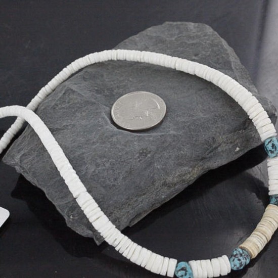 Handmade Certified Authentic Navajo .925 Sterling Silver Spiny Oyster and Turquoise, Graduated Heishi Native American Necklace 370927888522
