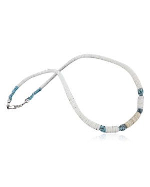 Handmade Certified Authentic Navajo .925 Sterling Silver Spiny Oyster and Turquoise, Graduated Heishi Native American Necklace 370927888522