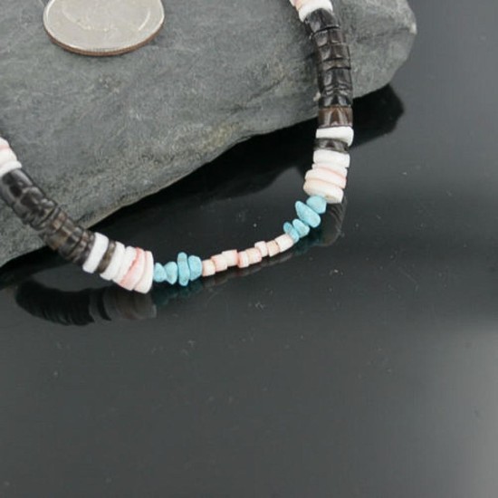 Handmade Certified Authentic Navajo .925 Sterling Silver Spiny Oyster and Turquoise Graduated Heishi Native American Necklace 390677849173