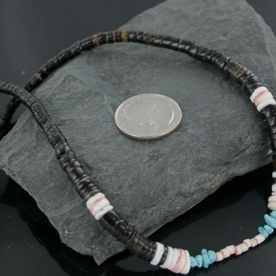 Handmade Certified Authentic Navajo .925 Sterling Silver Spiny Oyster and Turquoise Graduated Heishi Native American Necklace 390677849173