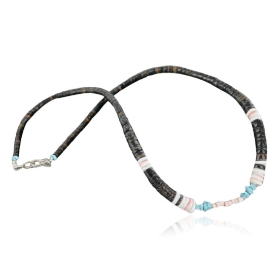 Handmade Certified Authentic Navajo .925 Sterling Silver Spiny Oyster and Turquoise Graduated Heishi Native American Necklace 390677849173