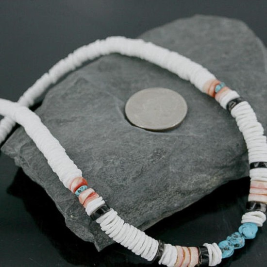 Handmade Certified Authentic Navajo .925 Sterling Silver Spiny Oyster and Turquoise Graduated Heishi Native American Necklace 390717206261 Handmade Certified Authentic Navajo .925 Sterling Silver Spiny Oyster and Turquoise Graduated Heishi Native American Necklace 390717206261