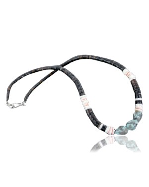 Handmade Certified Authentic Navajo .925 Sterling Silver Spiny Oyster and Turquoise Graduated Heishi Native American Necklace 390717223367