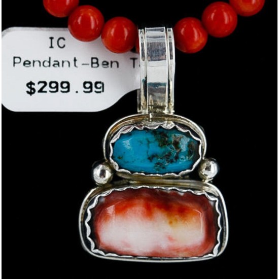 HANDMADE Certified Authentic Navajo .925 Sterling Silver Spiny Oyster and Turquoise Native American Necklace 371114530789