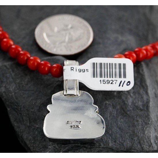 HANDMADE Certified Authentic Navajo .925 Sterling Silver Spiny Oyster and Turquoise Native American Necklace 371114530789