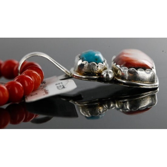 HANDMADE Certified Authentic Navajo .925 Sterling Silver Spiny Oyster and Turquoise Native American Necklace 371114530789