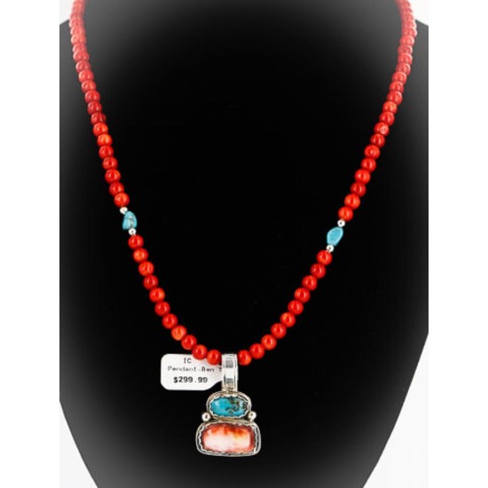 HANDMADE Certified Authentic Navajo .925 Sterling Silver Spiny Oyster and Turquoise Native American Necklace 371114530789