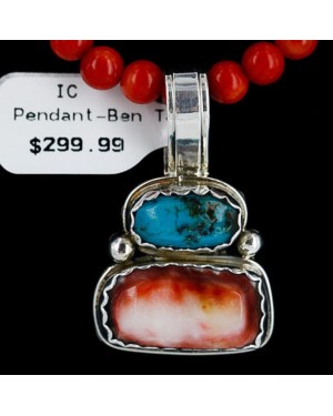 HANDMADE Certified Authentic Navajo .925 Sterling Silver Spiny Oyster and Turquoise Native American Necklace 371114530789