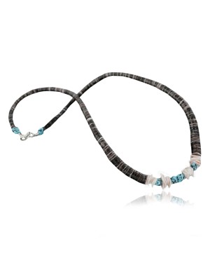 Handmade Certified Authentic Navajo .925 Sterling Silver Spiny Oyster, Turquoise and Graduated Heishi Native American Necklace 370920817773