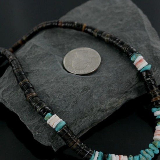 Handmade Certified Authentic Navajo .925 Sterling Silver Spiny Oyster, Turquoise and Graduated Heishi Native American Necklace 390680374969