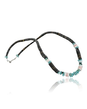 Handmade Certified Authentic Navajo .925 Sterling Silver Spiny Oyster, Turquoise and Graduated Heishi Native American Necklace 390680374969